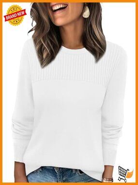 Long Sleeve Ribbed Knit Pullover Sweater, Soft Cozy Fall Winter Top
